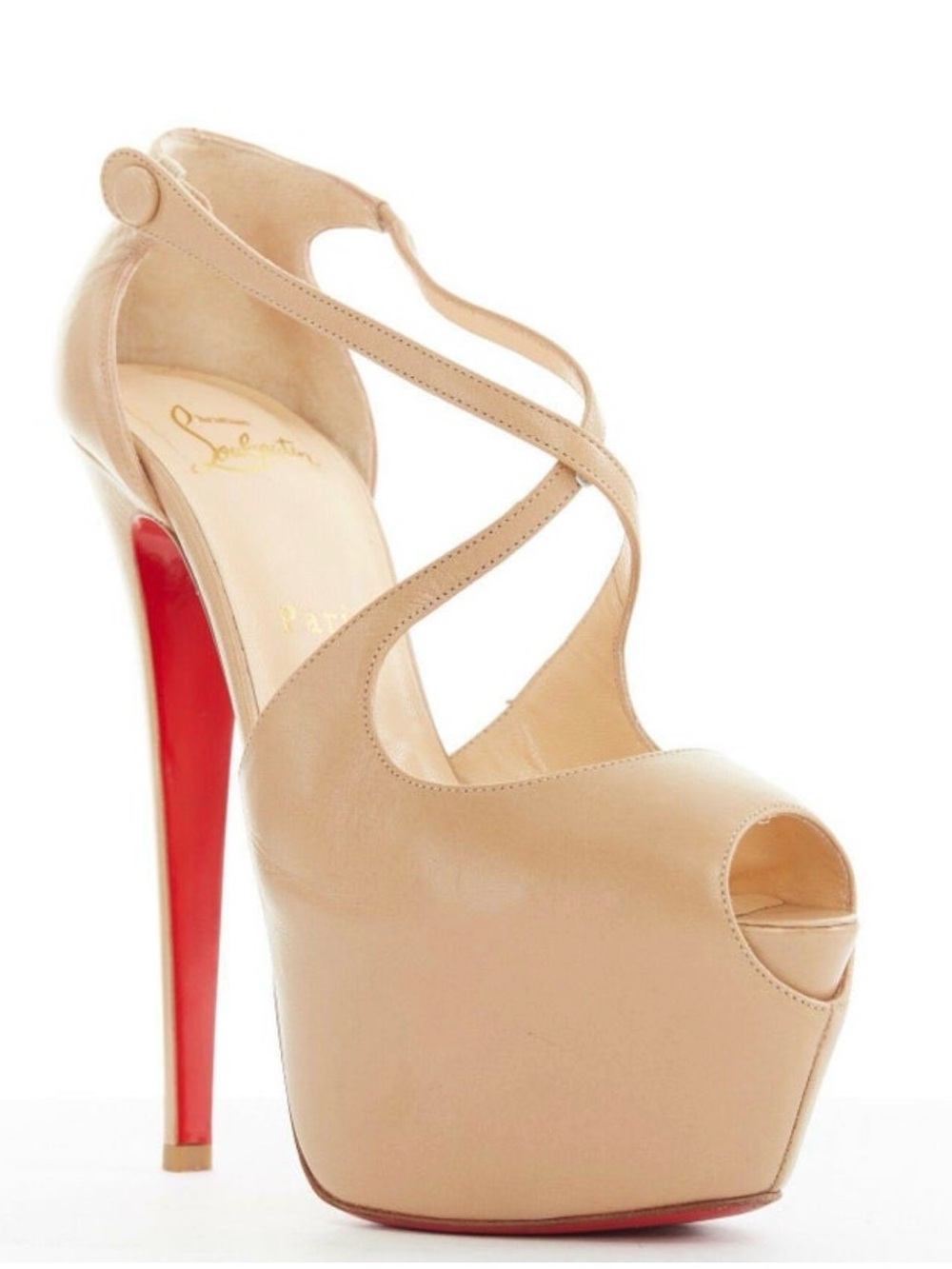 Christian Louboutin Exagona 160 Nude Leather Platform Pumps EU38 US8 $1600